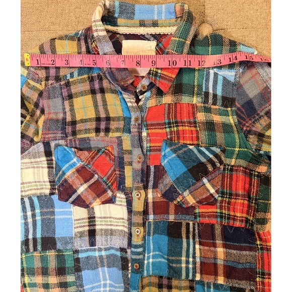 We The Free Lost In Plaid Cropped Patchwork Flannel Shirt Women M Rare Boho - Picture 8 of 13